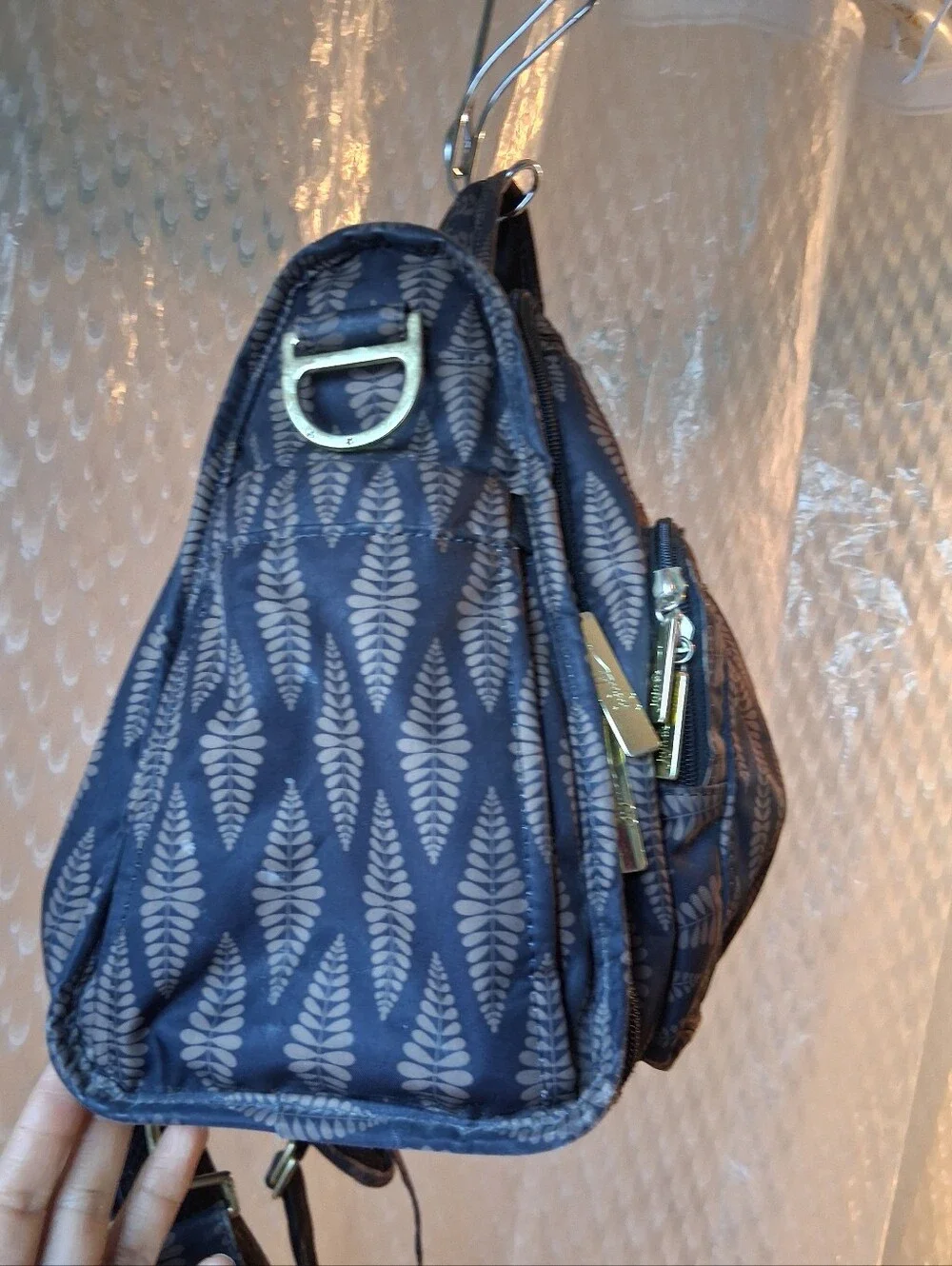 Jujube Brown Patterned Leaf Print Convertible Diaper Bag Preowned